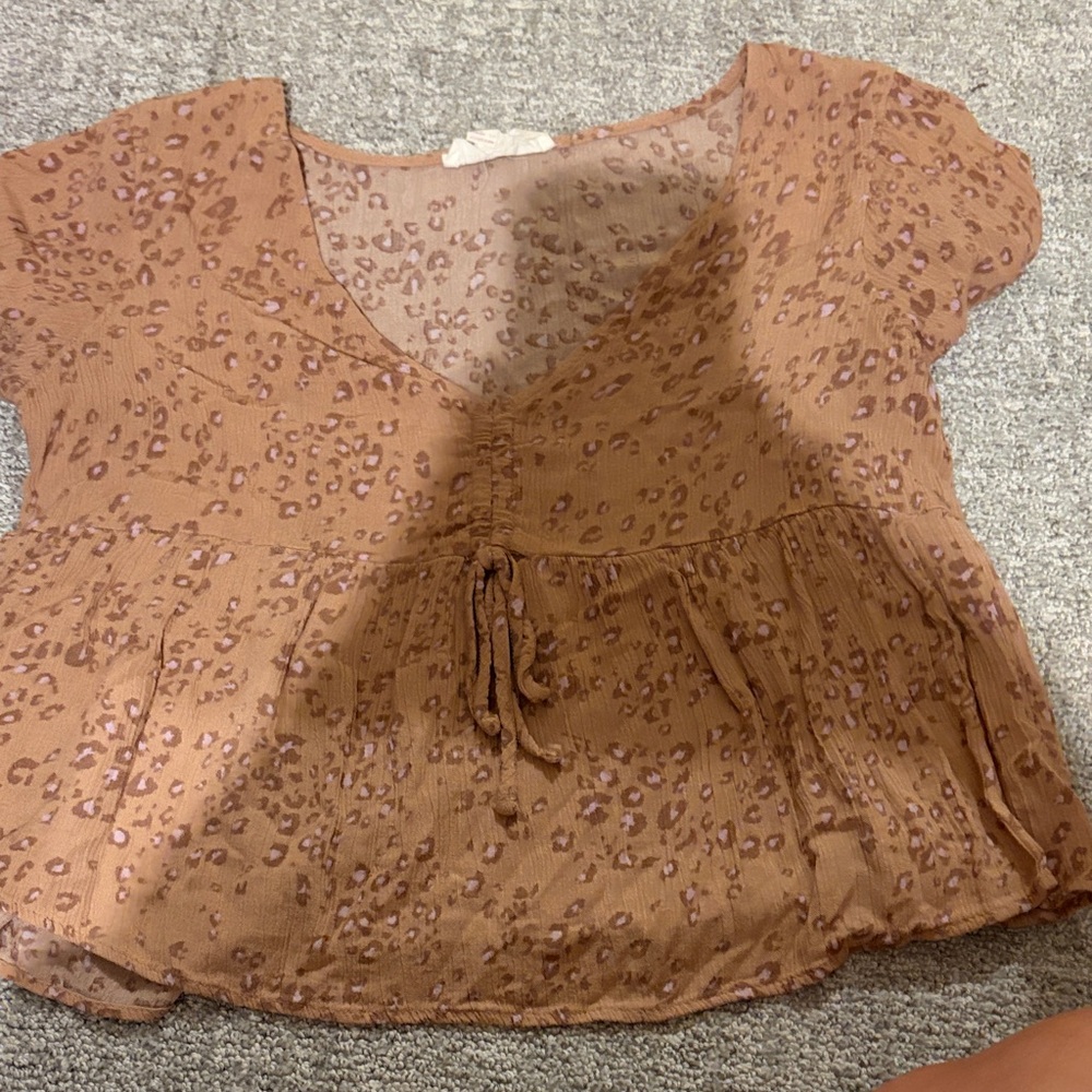 Pink Rose Brown Leopard Print Blouse